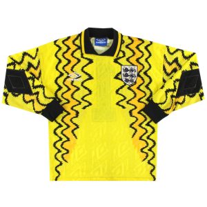 1992-93 England Umbro Goalkeeper Shirt #1 M.Boys - England / Excellent / Youth