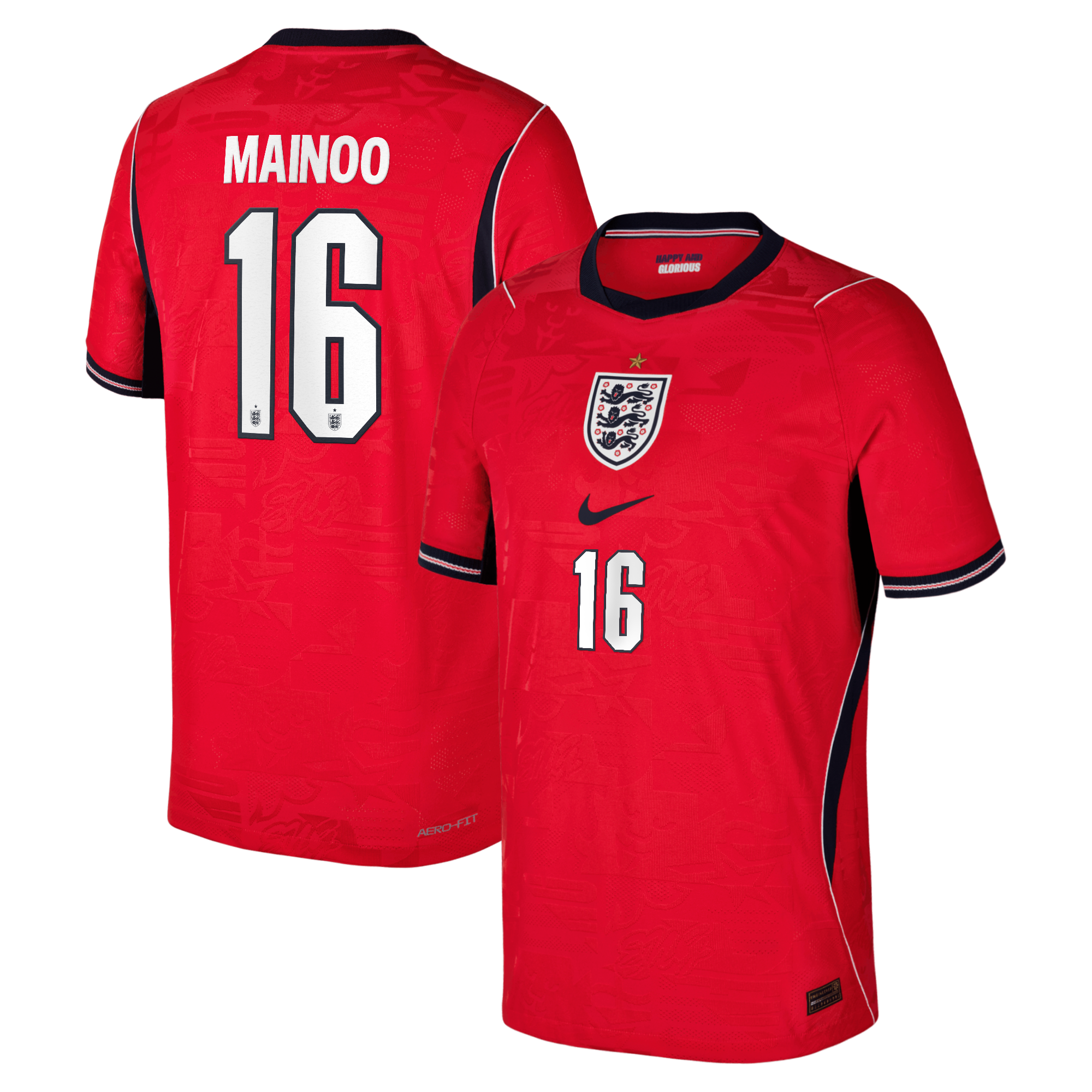 England Nike Away Aero-FIT Match Shirt 2026 - Kids with Mainoo 16 printing