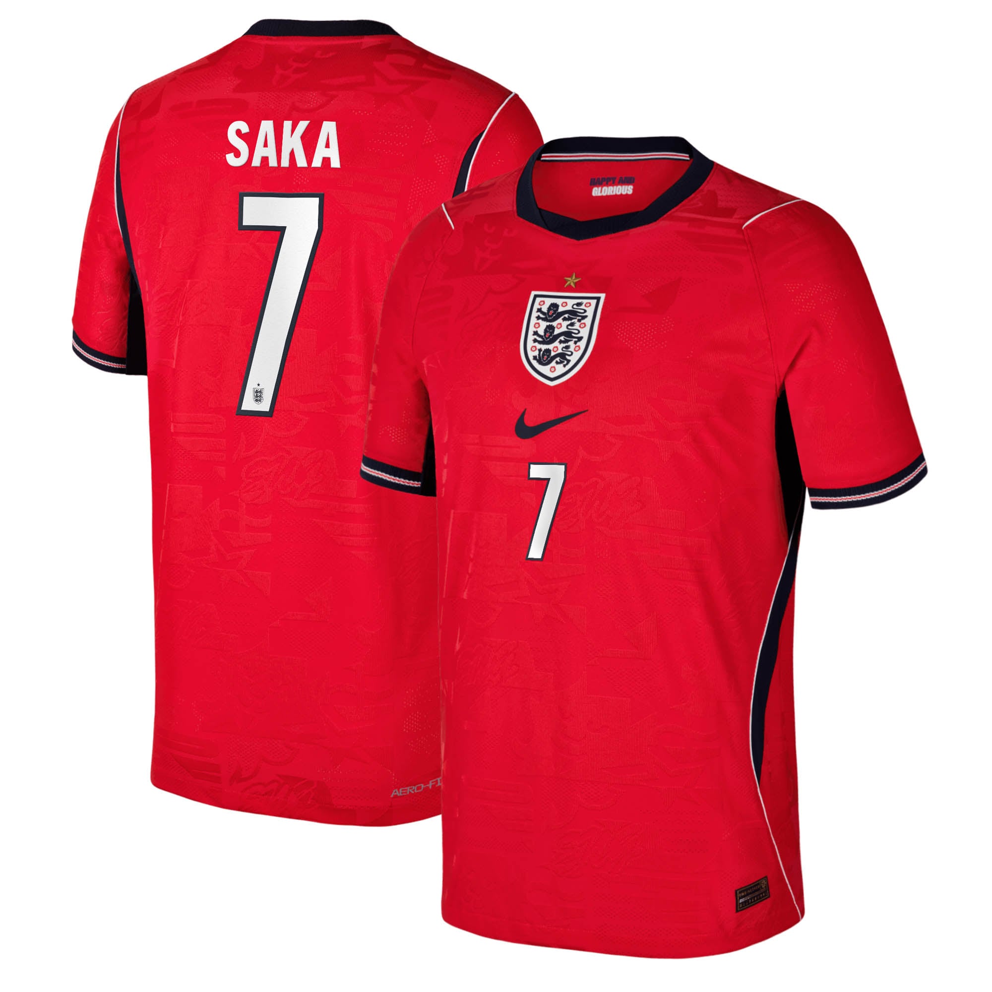 England Nike Away Aero-FIT Match Shirt 2026 - Kids with Saka 7 printing