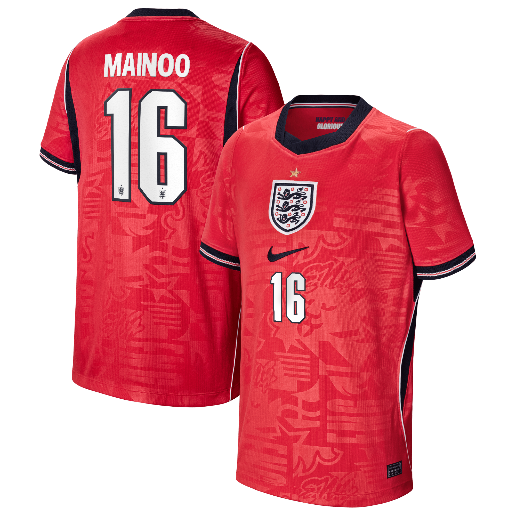 England Nike Away Stadium Shirt 2026 - Kids with Mainoo 16 printing