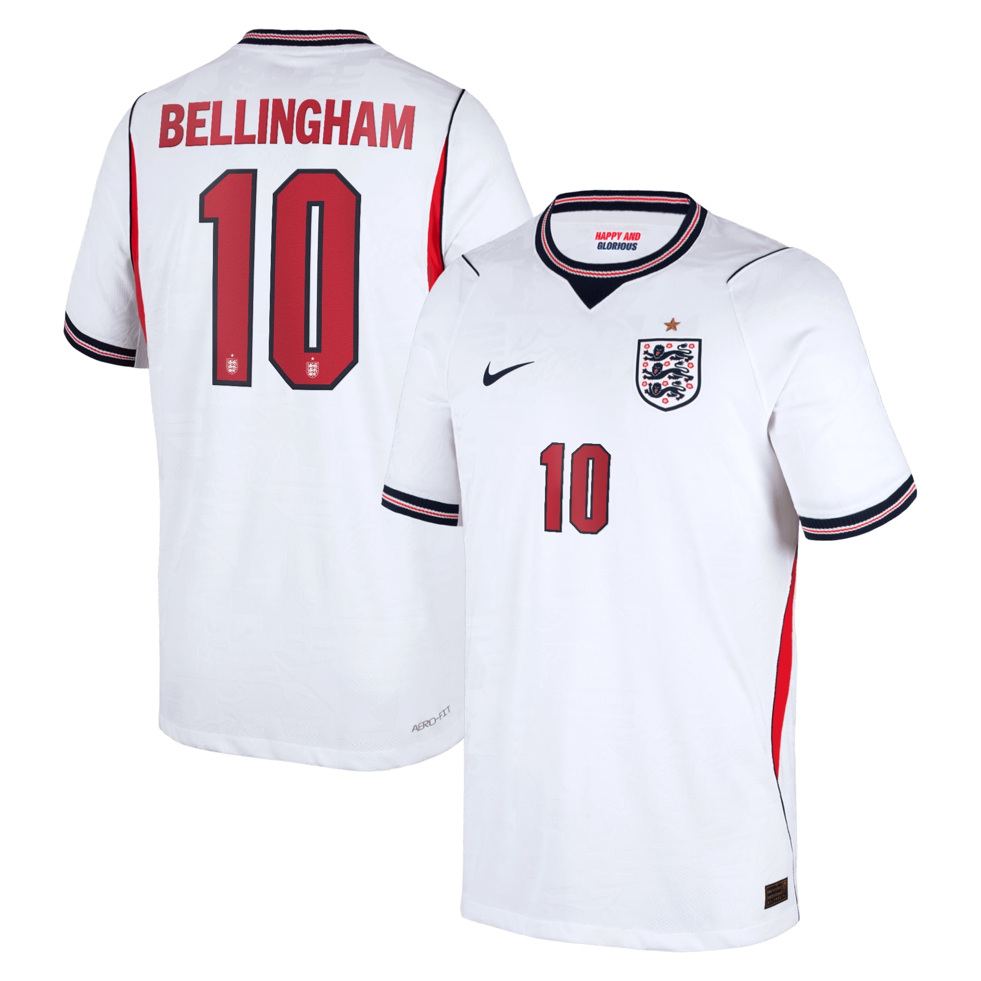 England Nike Home Aero-FIT Match Shirt 2026 - Kids with Bellingham 10 printing