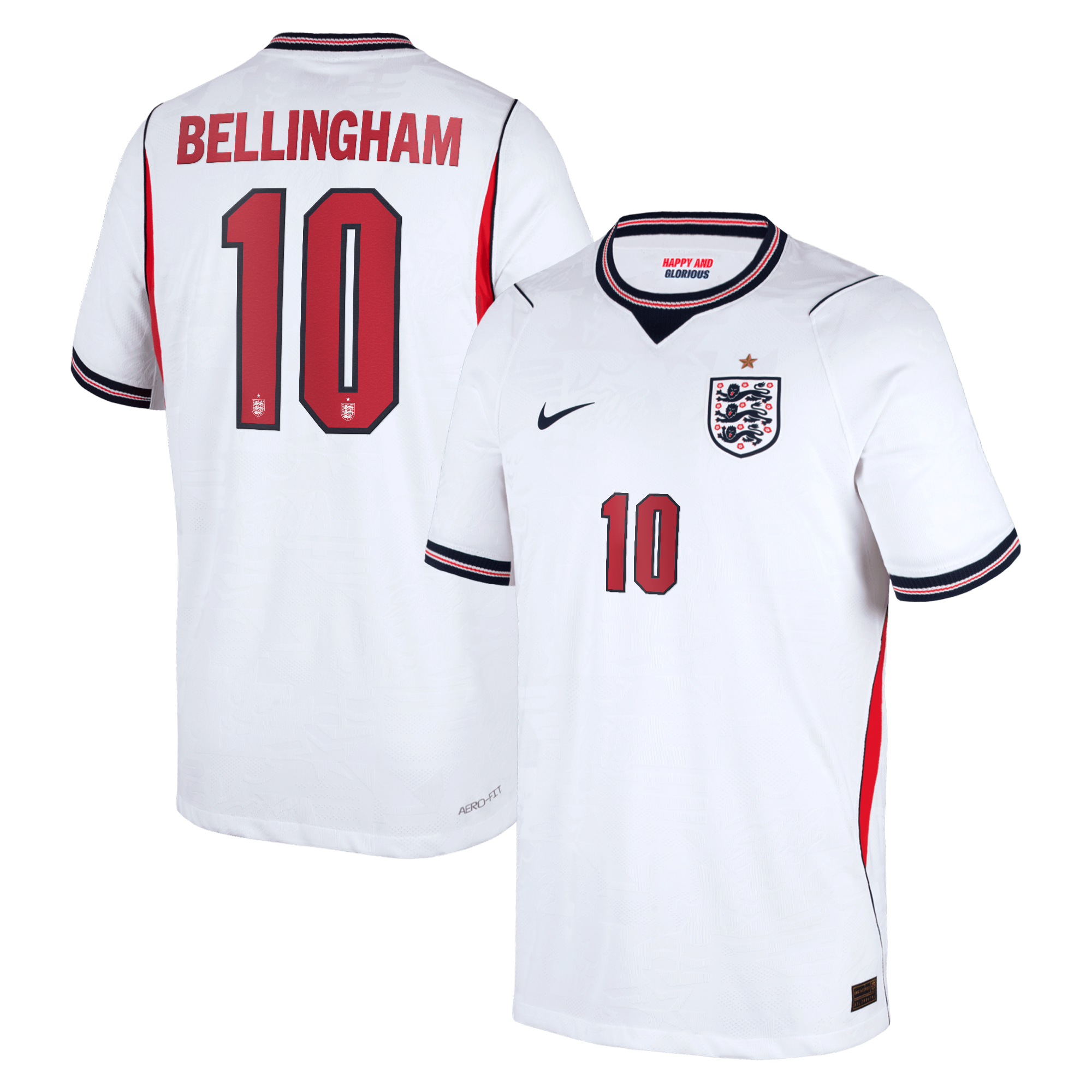 England Nike Home Aero-FIT Match Shirt 2026 - Kids with Bellingham 10 printing