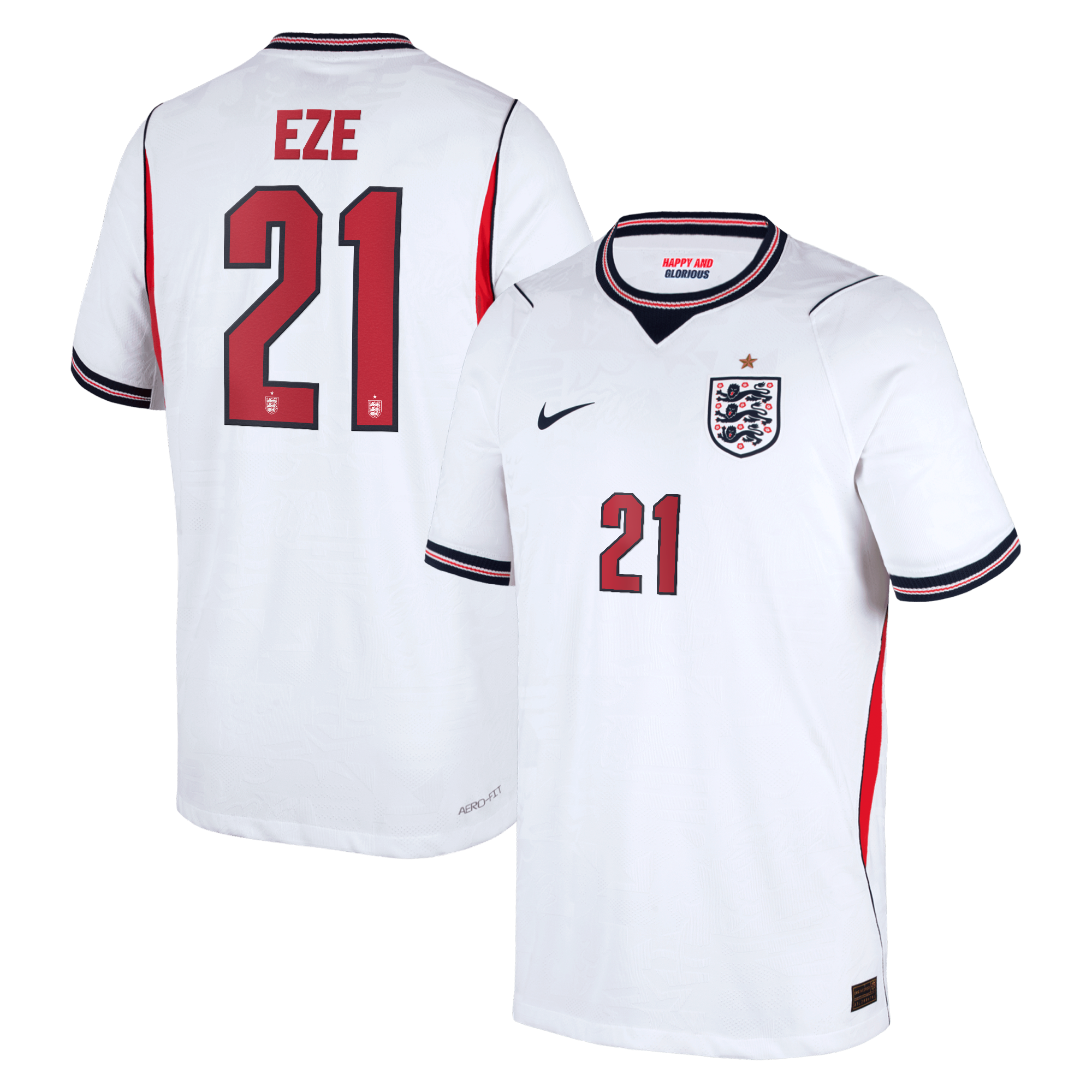 England Nike Home Aero-FIT Match Shirt 2026 - Kids with Eze 21 printing