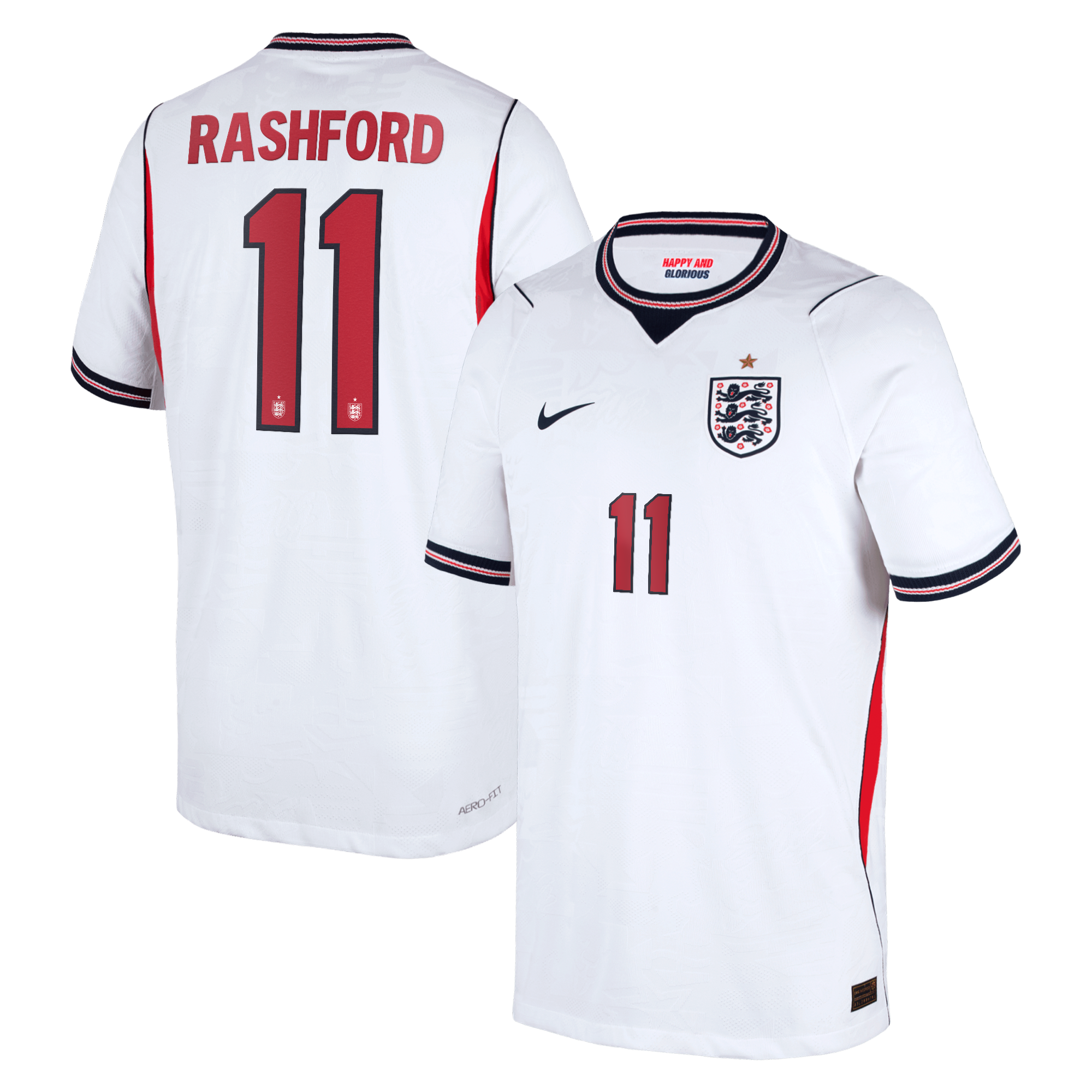 England Nike Home Aero-FIT Match Shirt 2026 - Kids with Rashford 11 printing