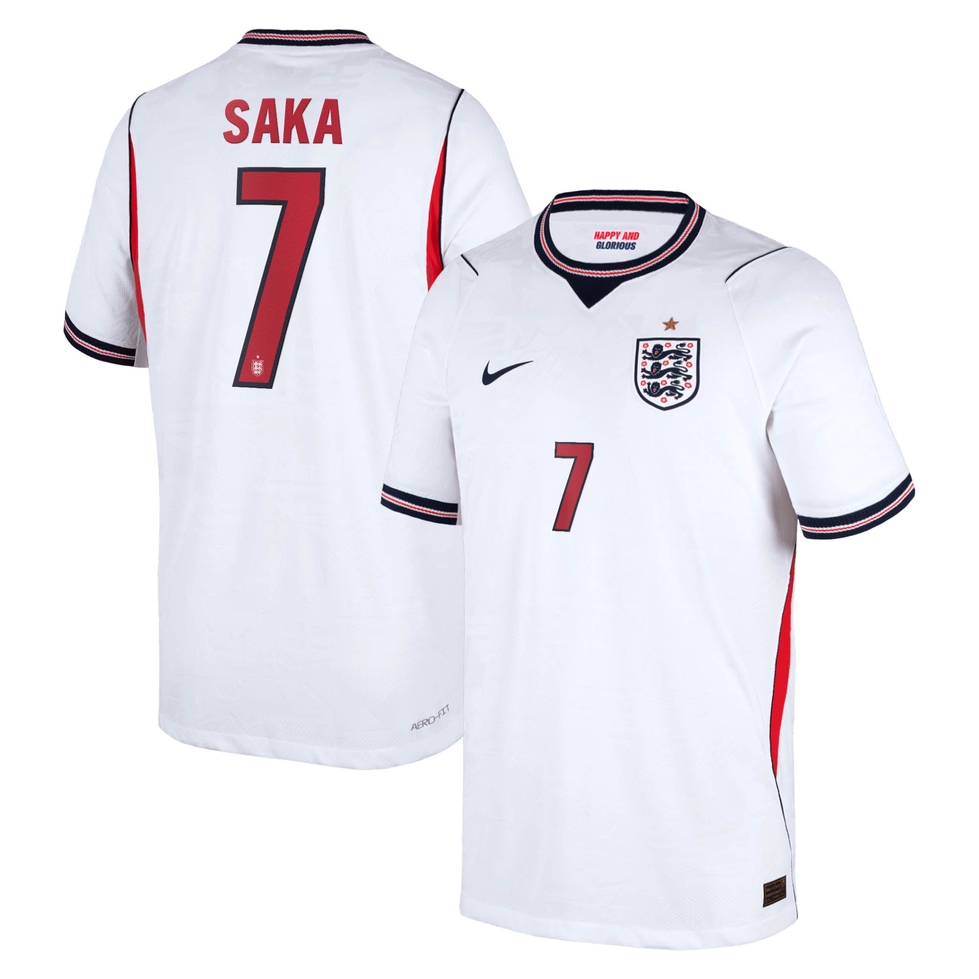 England Nike Home Aero-FIT Match Shirt 2026 - Kids with Saka 7 printing