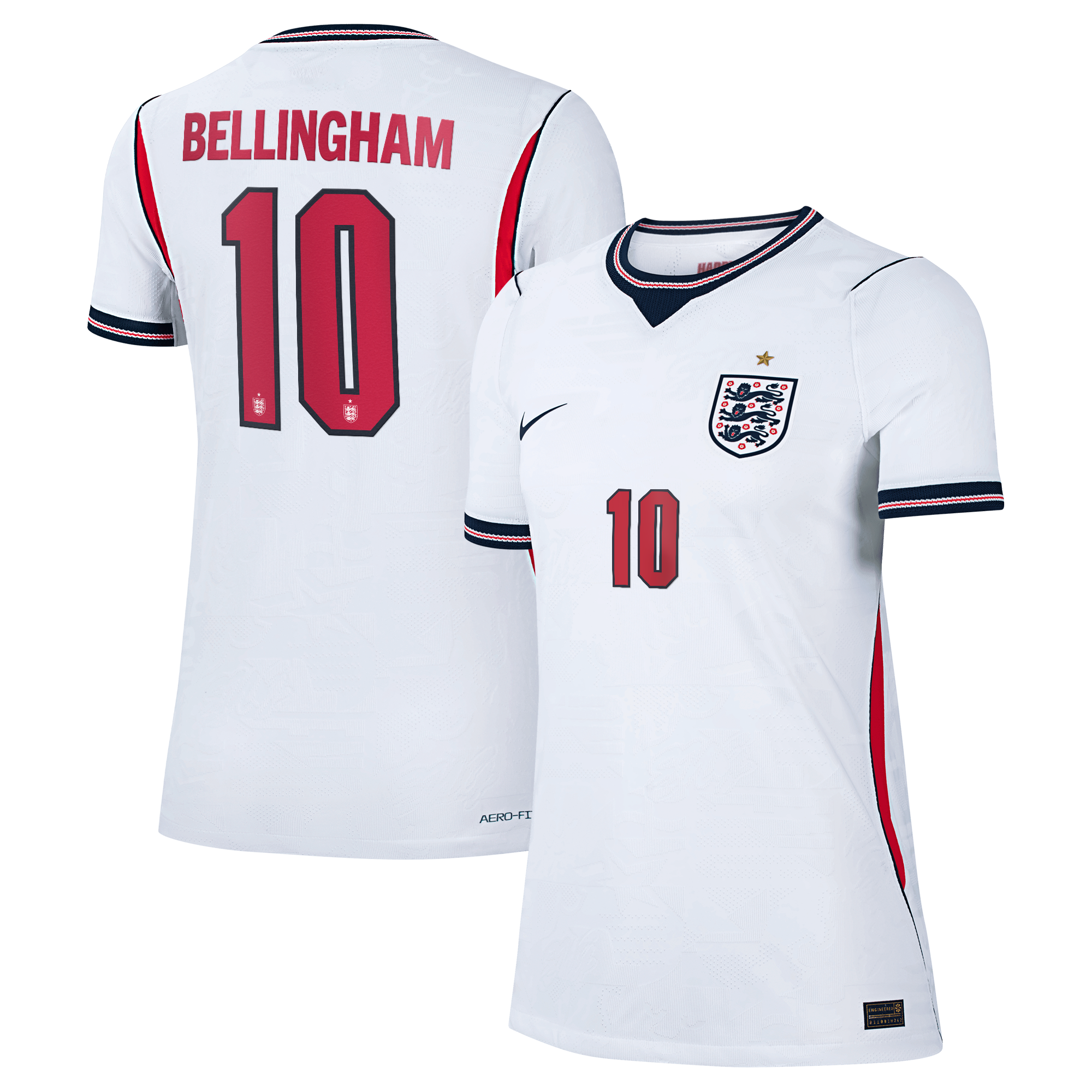England Nike Home Aero-FIT Match Shirt 2026 - Womens with Bellingham 10 printing
