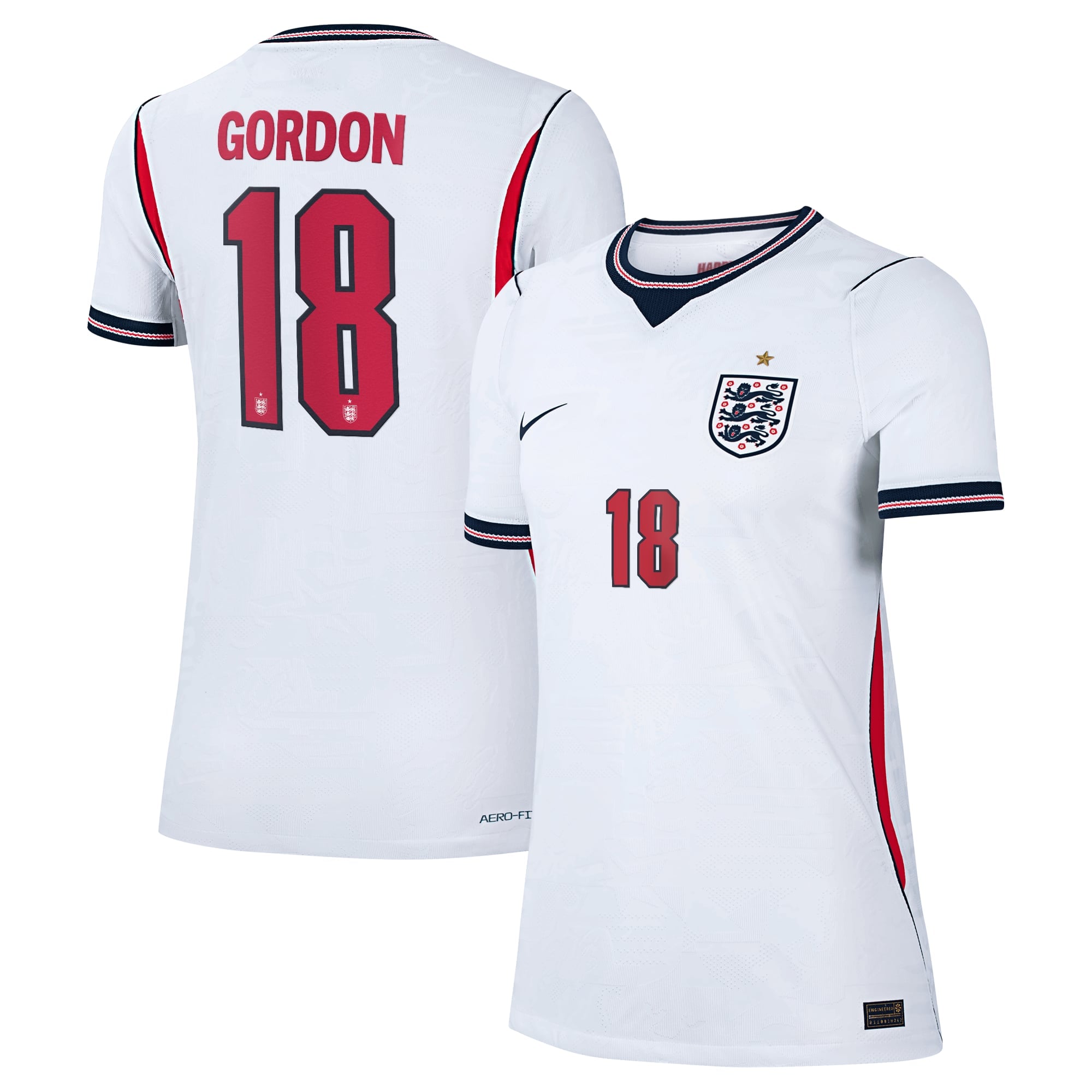 England Nike Home Aero-FIT Match Shirt 2026 - Womens with Gordon 18 printing