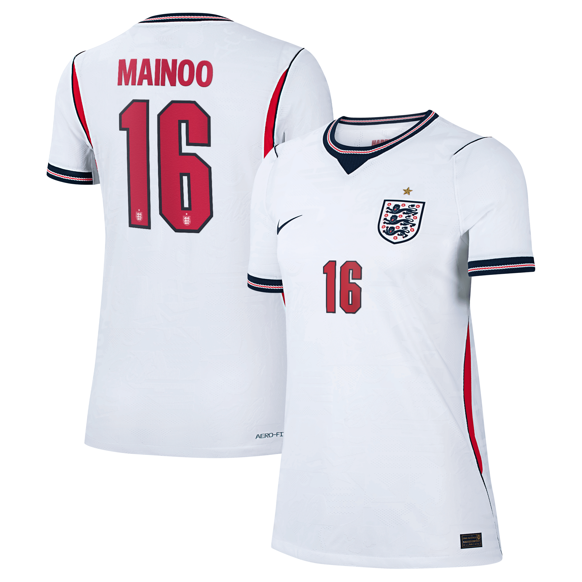 England Nike Home Aero-FIT Match Shirt 2026 - Womens with Mainoo 16 printing