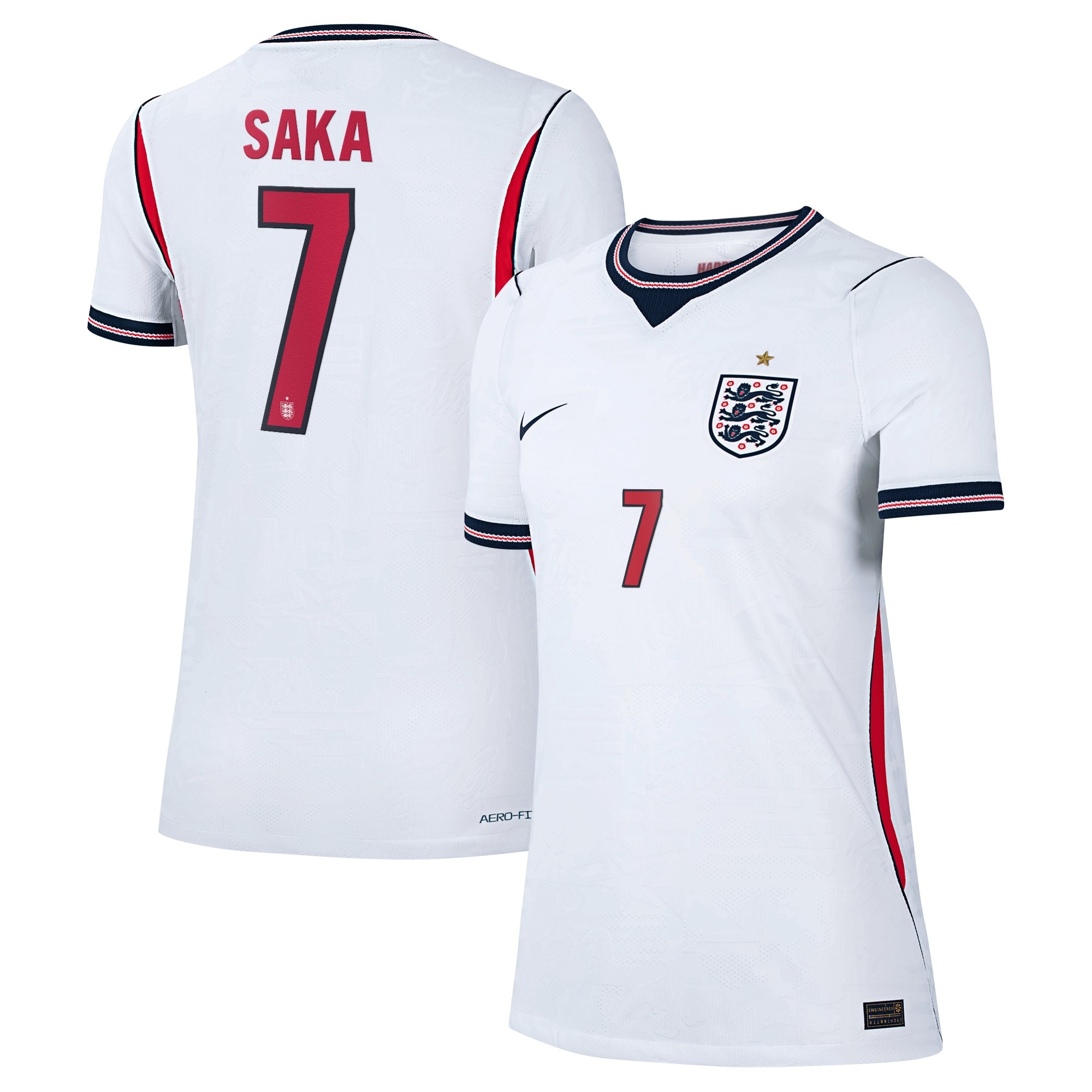 England Nike Home Aero-FIT Match Shirt 2026 - Womens with Saka 7 printing