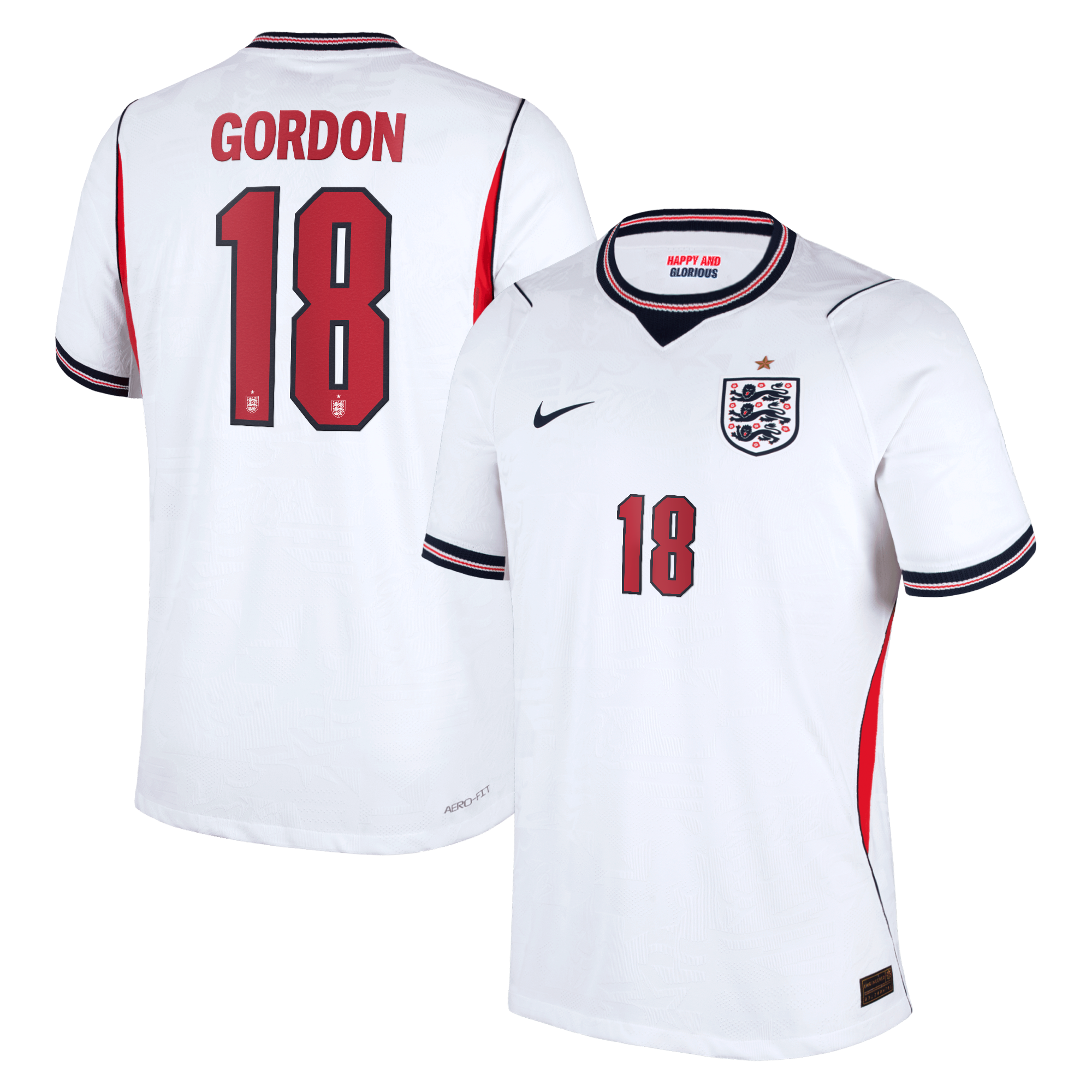 England Nike Home Aero-FIT Match Shirt 2026 with Gordon 18 printing