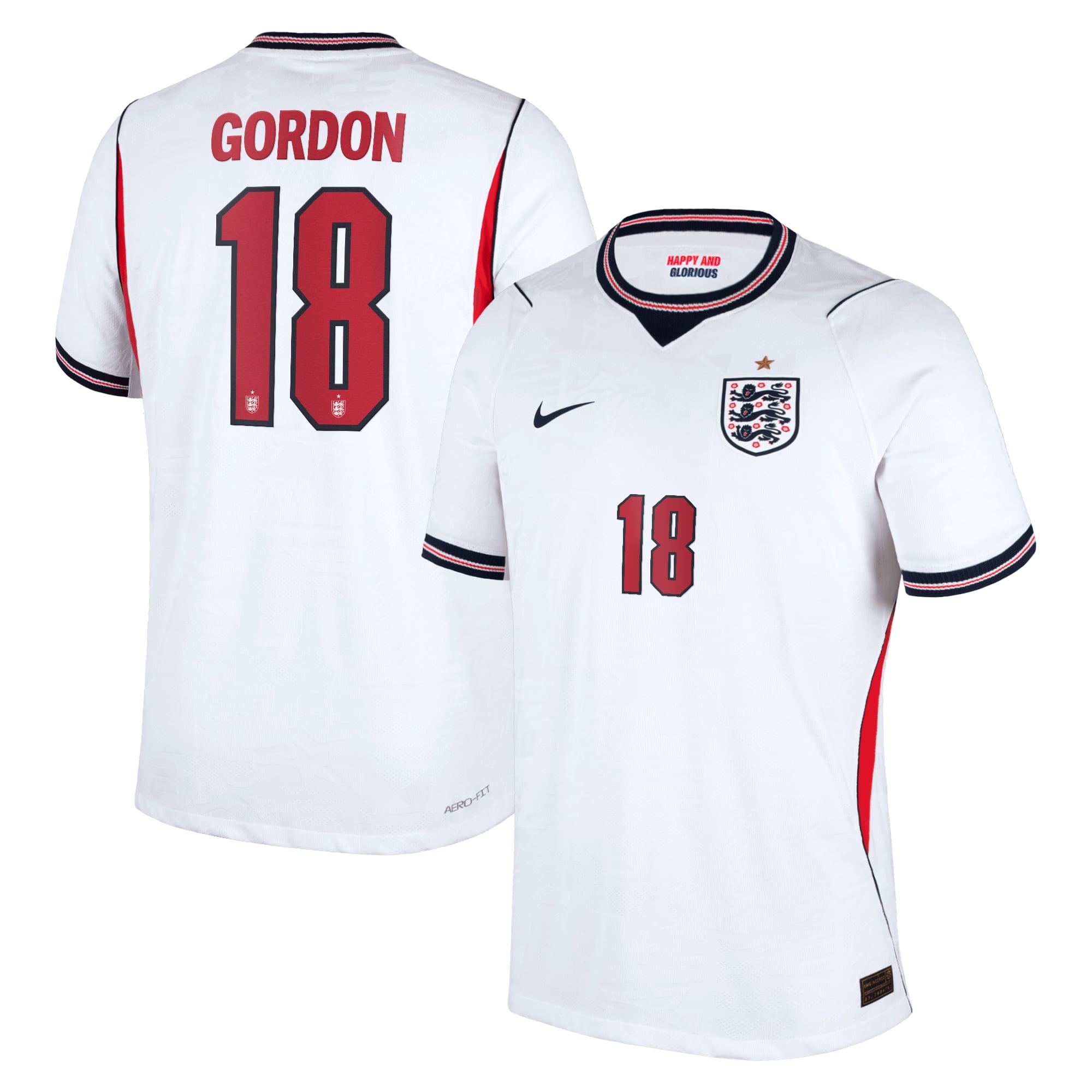 England Nike Home Aero-FIT Match Shirt 2026 with Gordon 18 printing