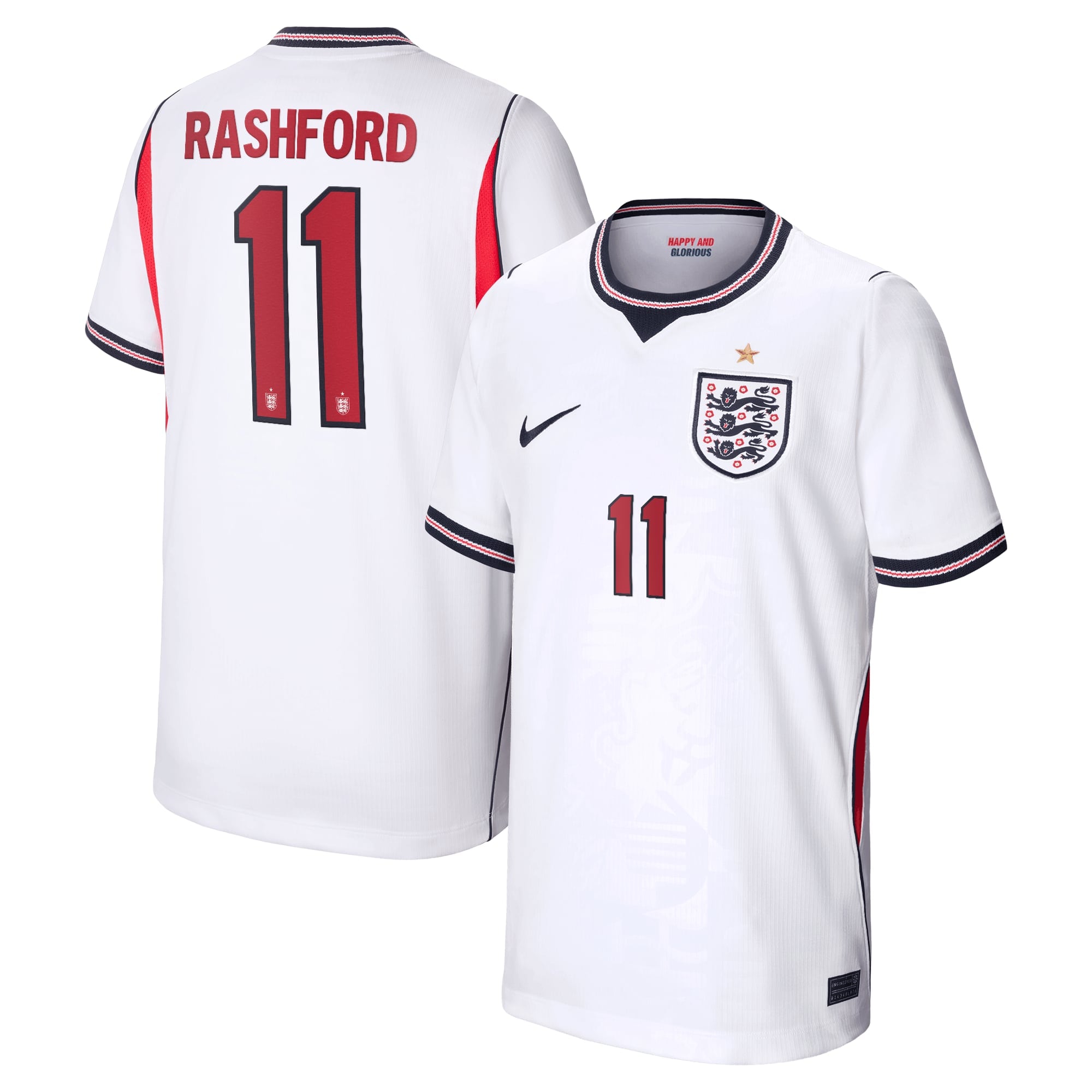 England Nike Home Stadium Shirt 2026 - Kids with Rashford 11 printing