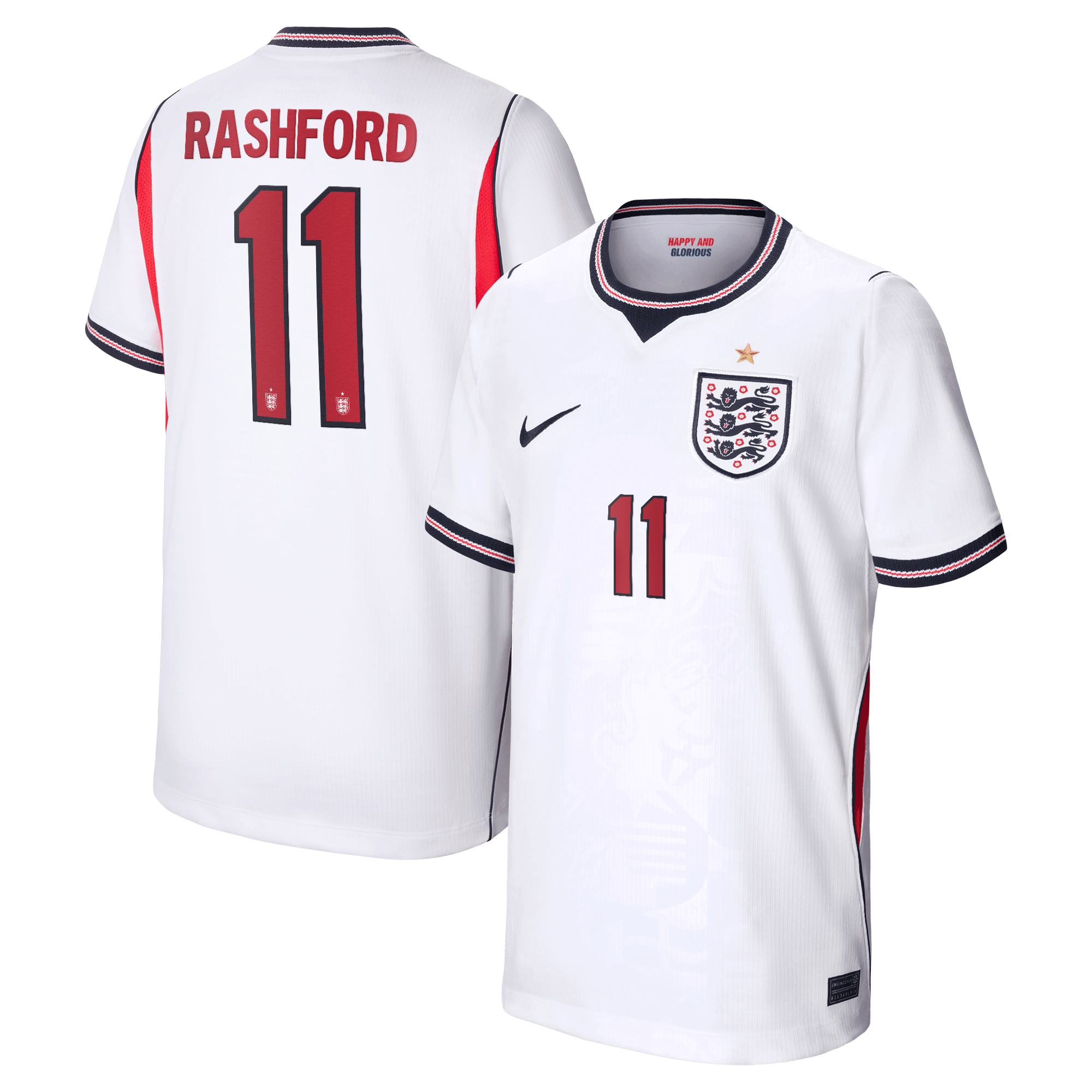 England Nike Home Stadium Shirt 2026 - Kids with Rashford 11 printing