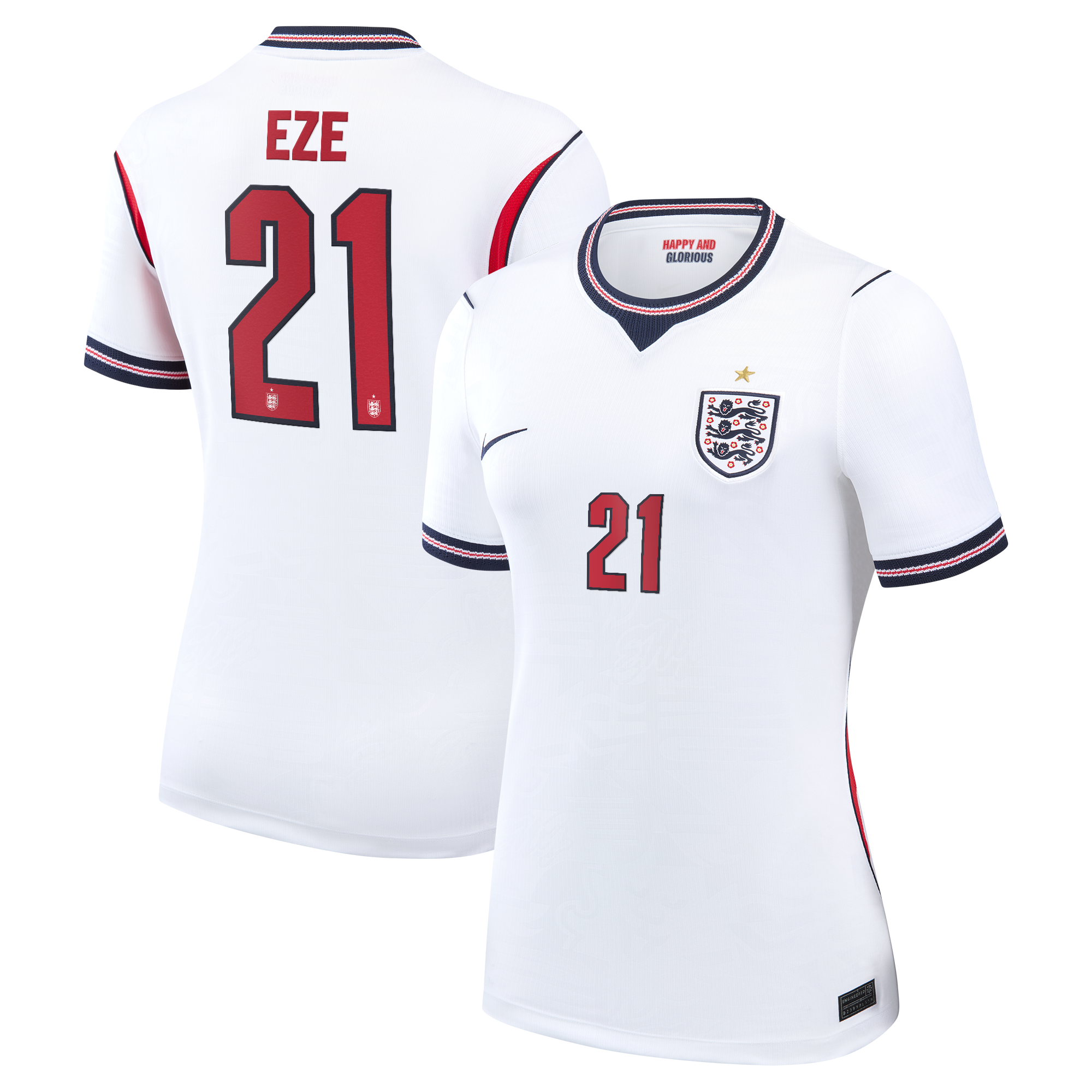 England Nike Home Stadium Shirt 2026 - Womens with Eze 21 printing