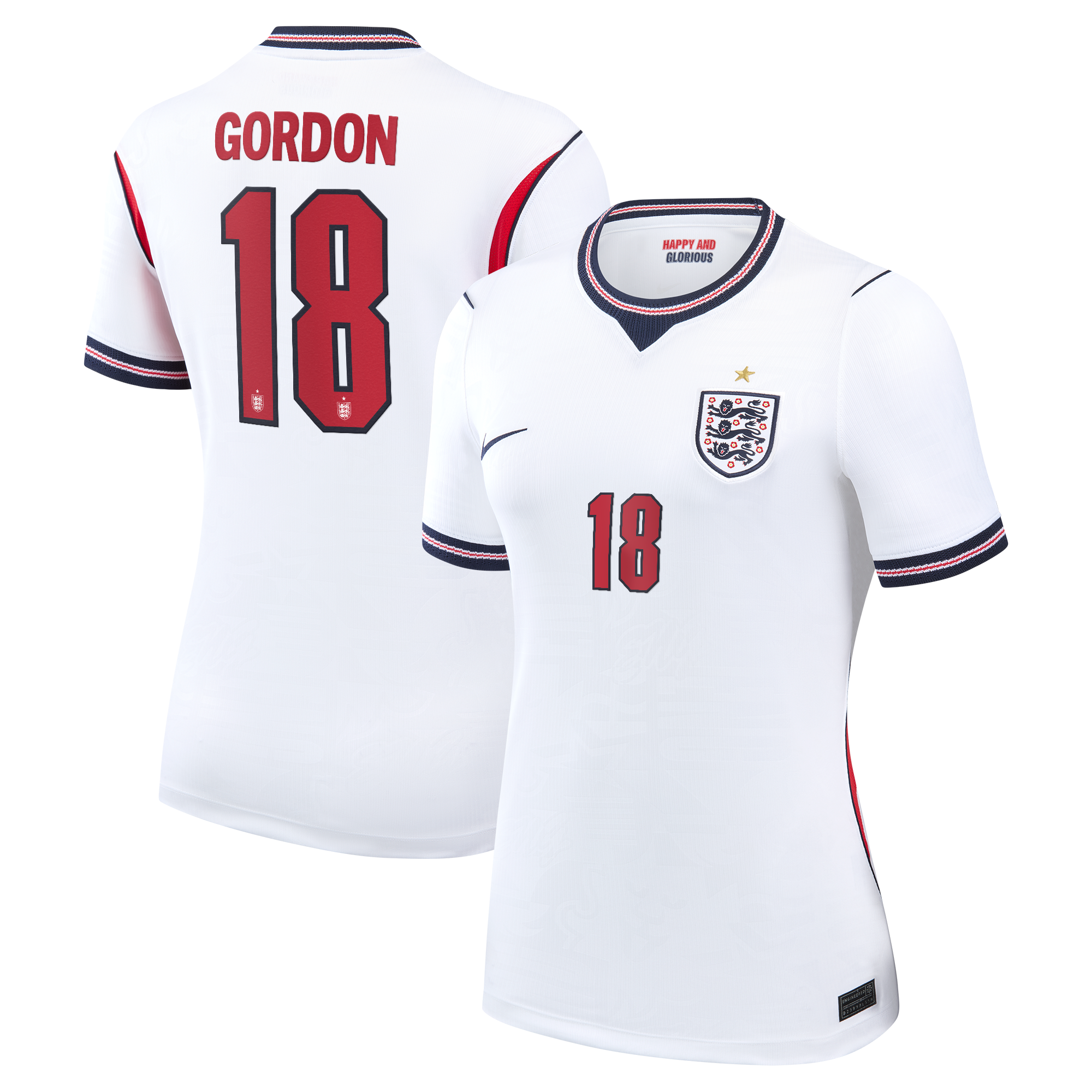 England Nike Home Stadium Shirt 2026 - Womens with Gordon 18 printing
